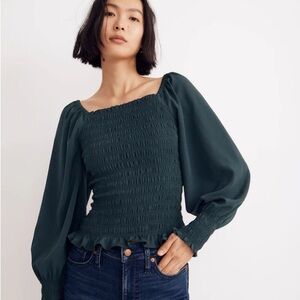 Madewell Lucie Bubble-Sleeve Smocked Top